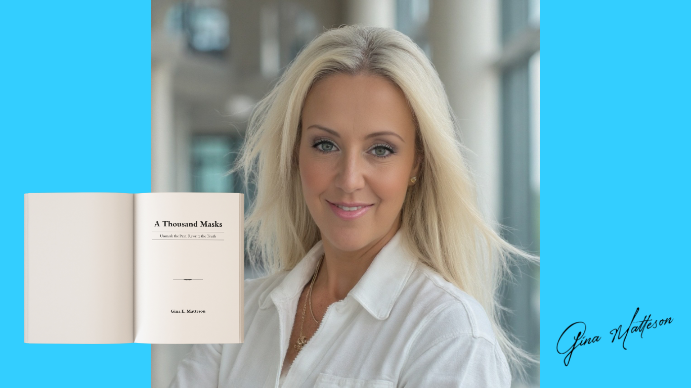 Gina with page of book and signature